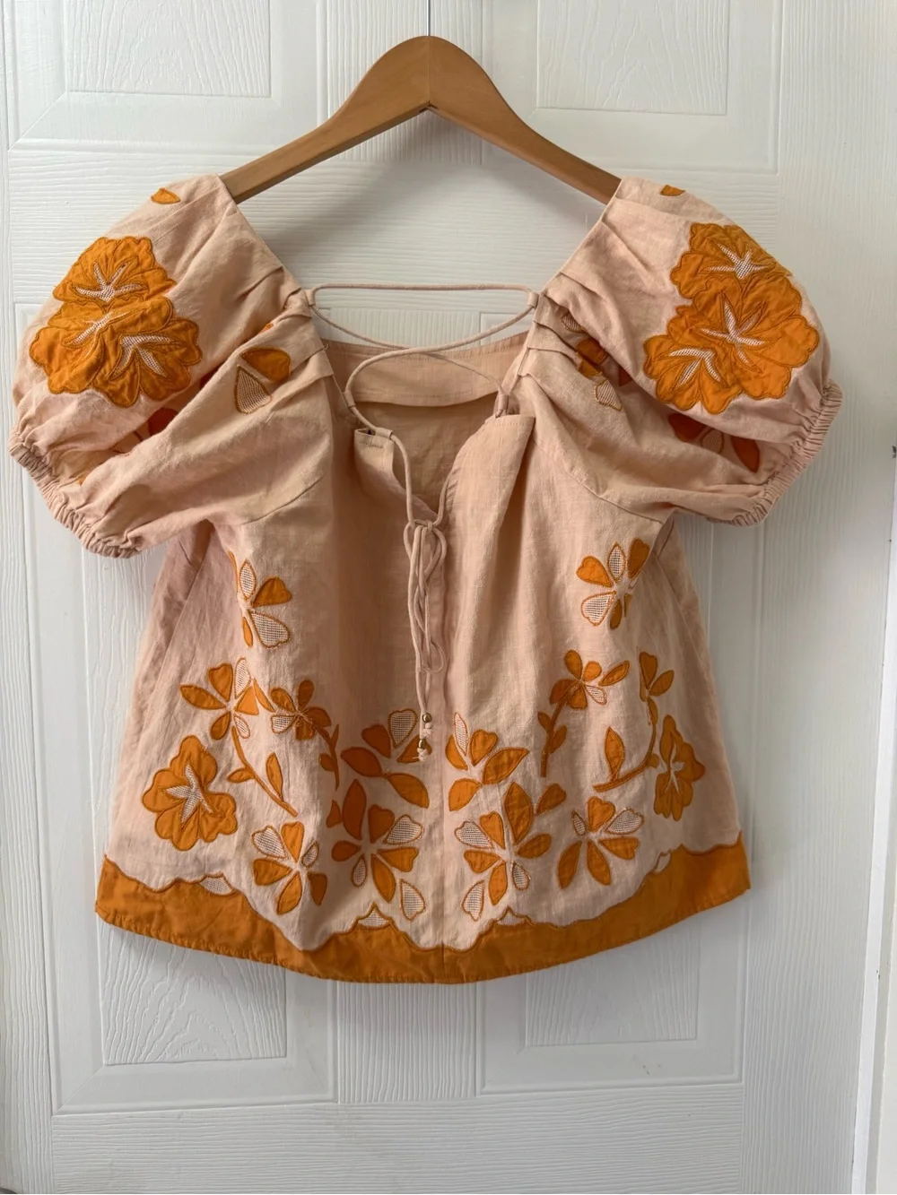 Madewell Peach Blouse with Orange Floral Embroidery